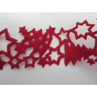 Dekoband mit Sternen und Tannenbäumen, rot aus samtartigem Stoff