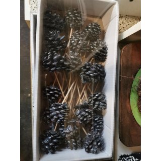 Naturdeko Zapfen anthrazit-silbrig in großer Box